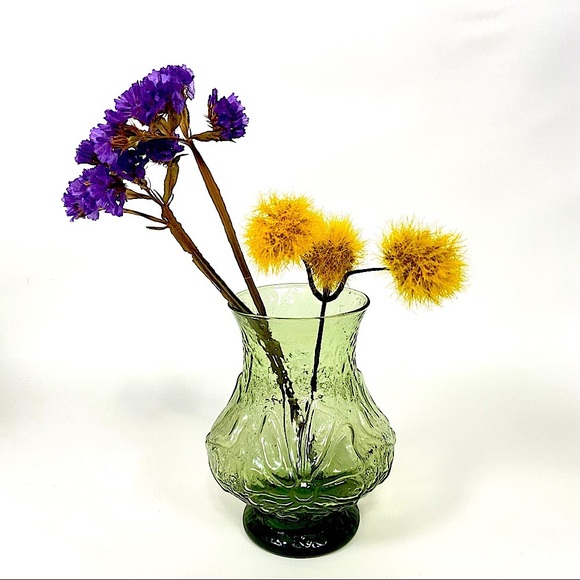 VINTAGE Anchor Hocking Daisy Rain Flower Avocado Green Vase - Picture 10 of 10